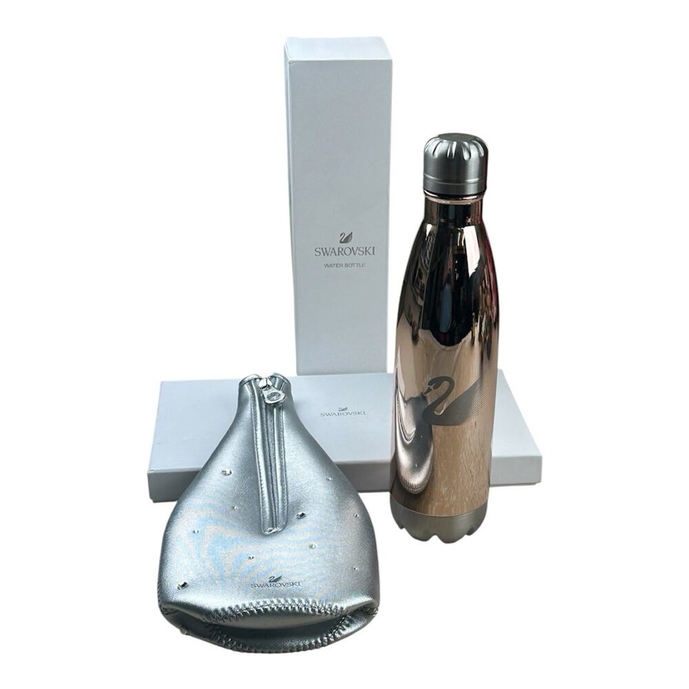 Swarovski Stainless Steel Flask Water Bottle 17 oz Cooler Cover New Open Box